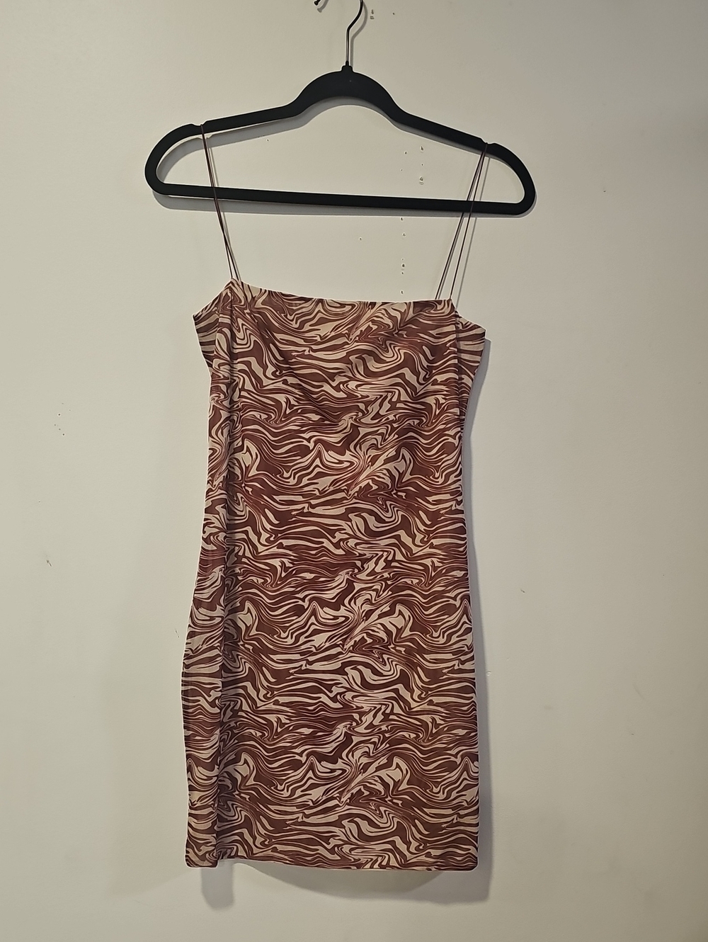 Meshki Brown & Cream Marble-Print Mini Slip Dress